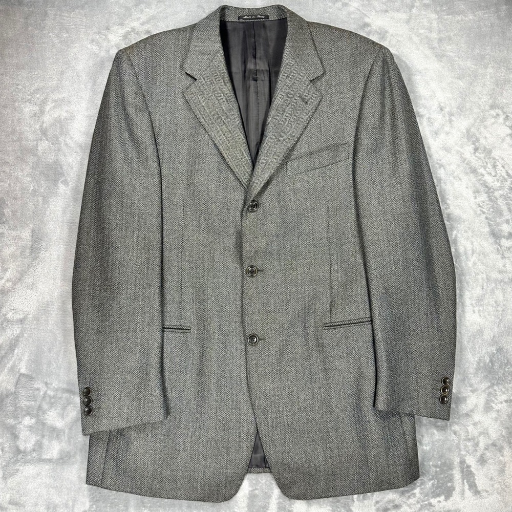 Canali Proposta Mens 52 L Grey Blue Wool Herringbone Blazer Sport Coat Italy